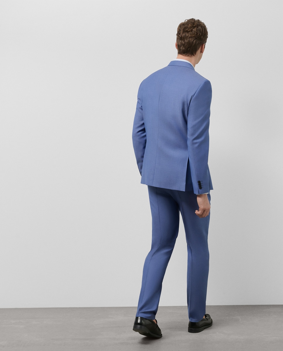 Fato Slim Fit Half Canvas com Falso Liso Turquesa-4