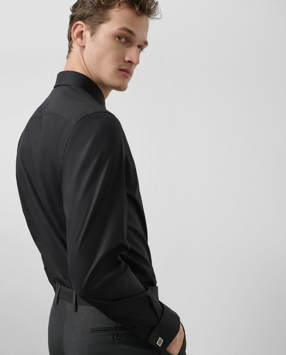 Camisa Formal Slim Fit com Botões de Punho Preto-4