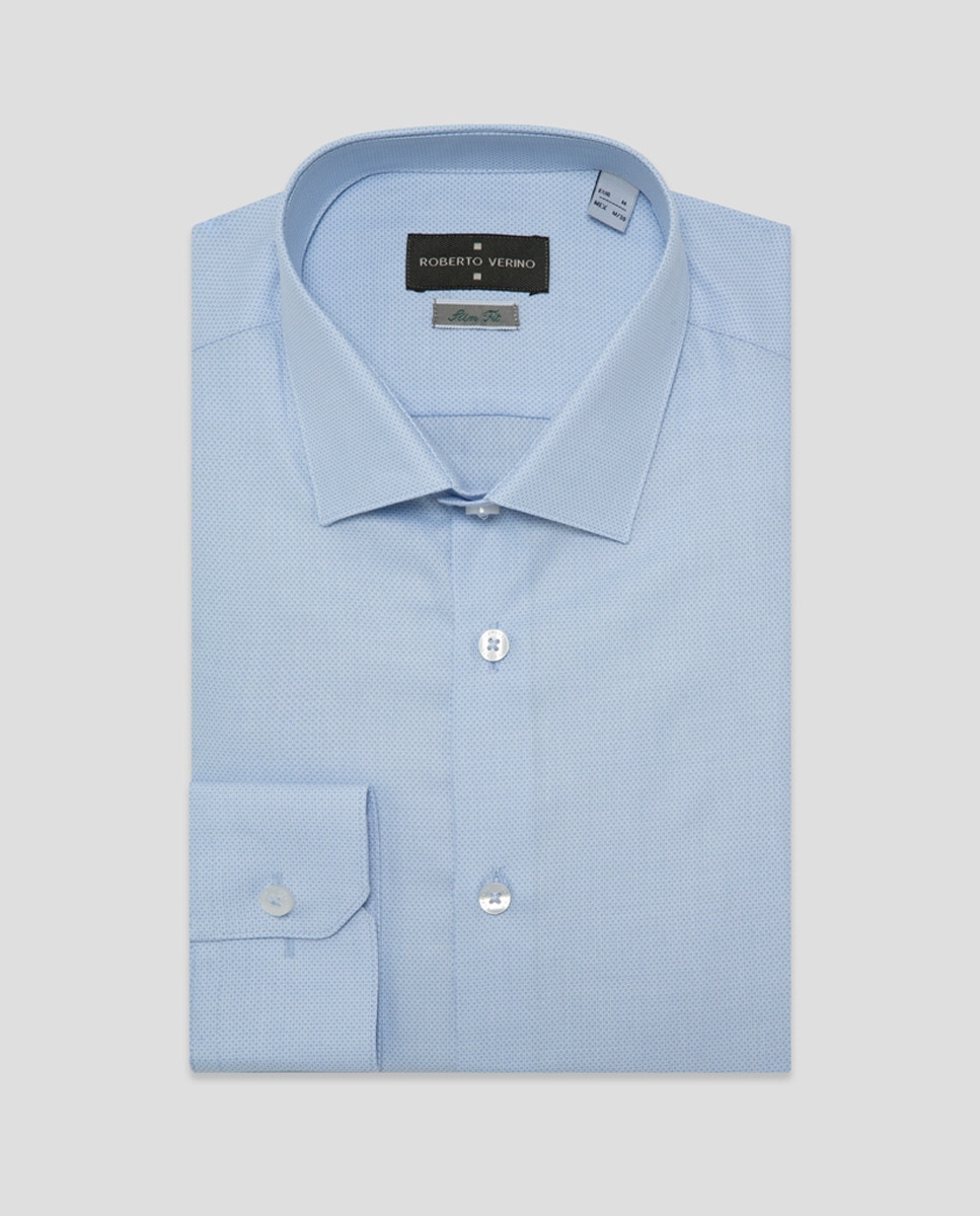 Camisa Formal Slim Fit com Micro Desenho Azul-claro-5