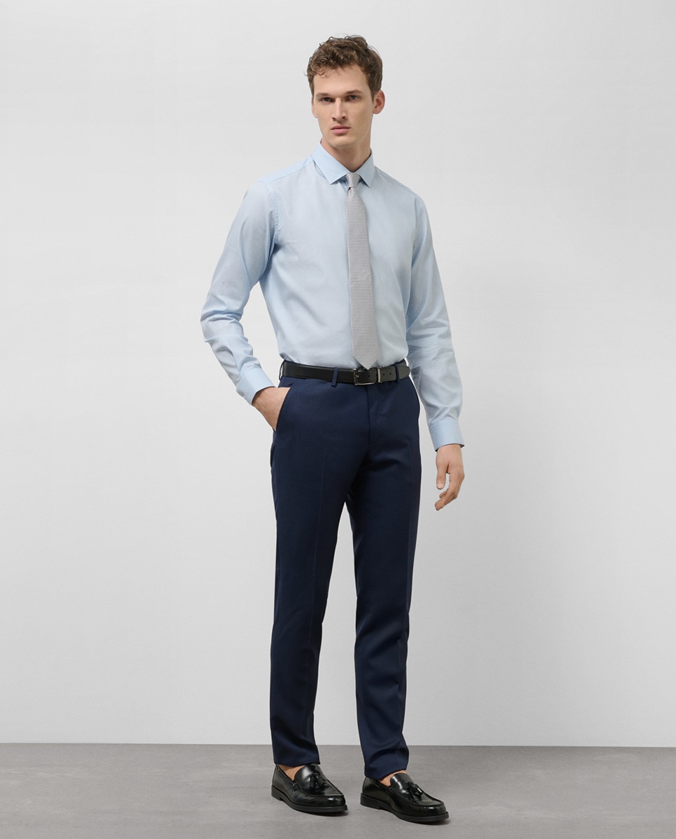 Camisa Formal Slim Fit com Micro Desenho Azul-claro-3