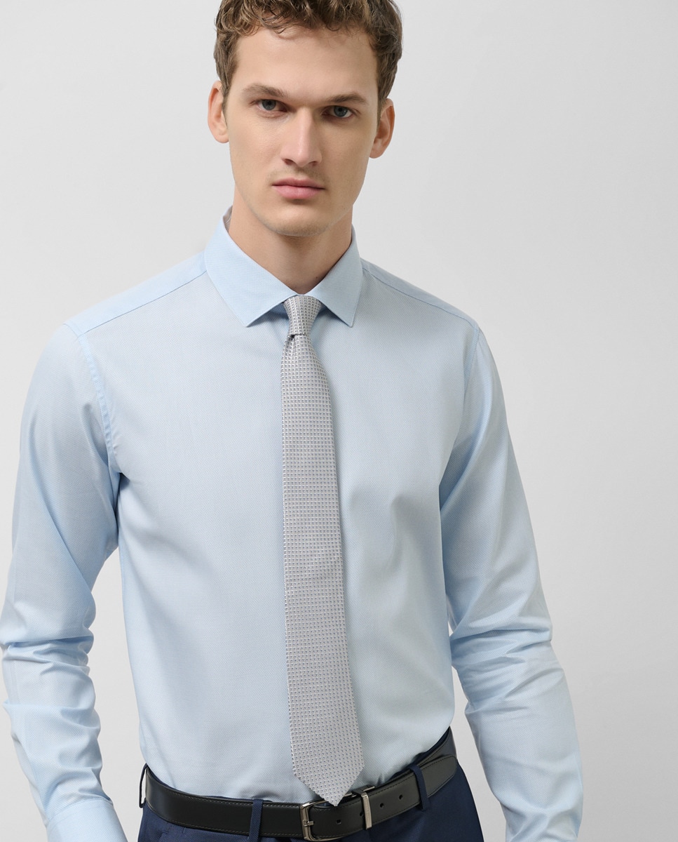 Camisa Formal Slim Fit com Micro Desenho Azul-claro-1