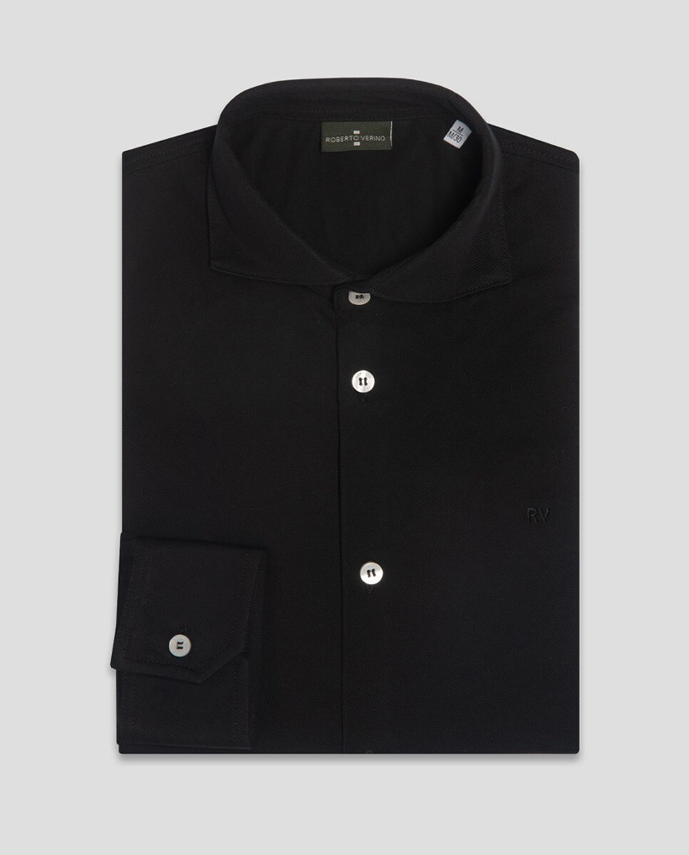 Camisa Casual Regular Fit Piqué Preto-6
