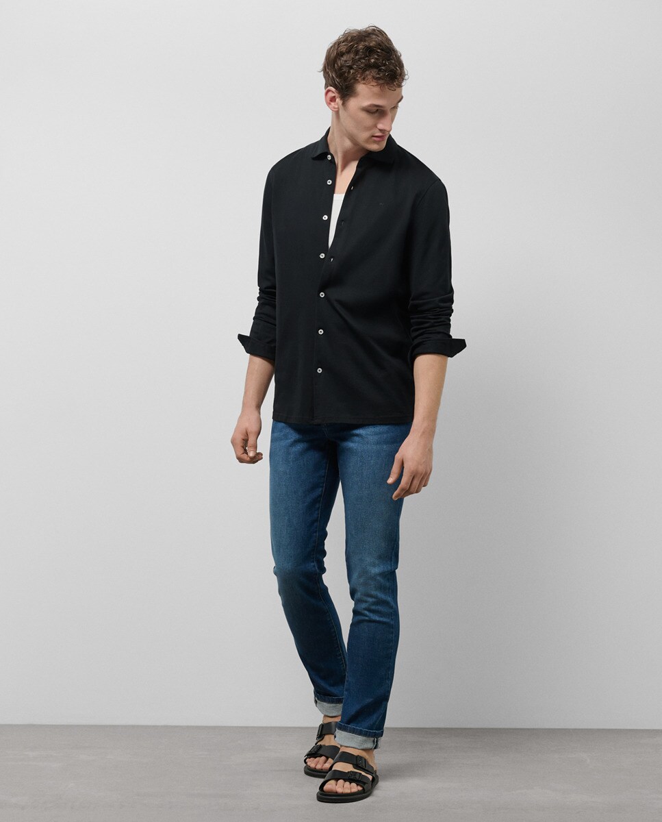 Camisa Casual Regular Fit Piqué Preto-4