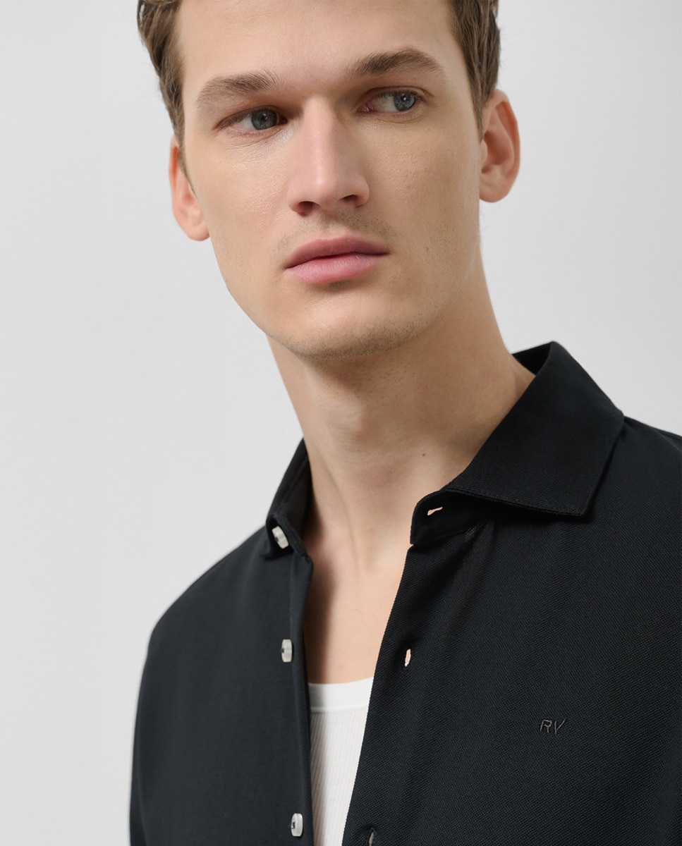 Camisa Casual Regular Fit Piqué Preto-3