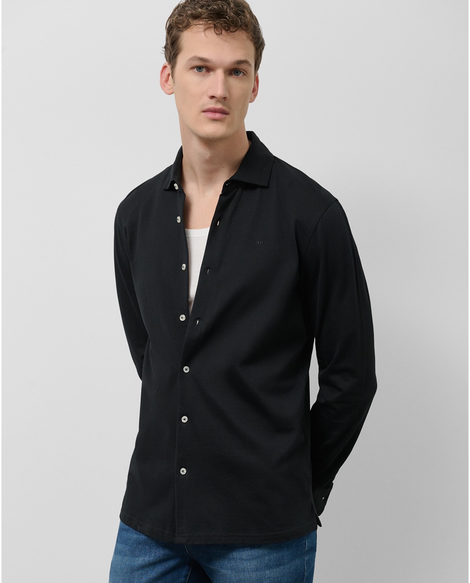 Camisa Casual Regular Fit Piqué Preto-1