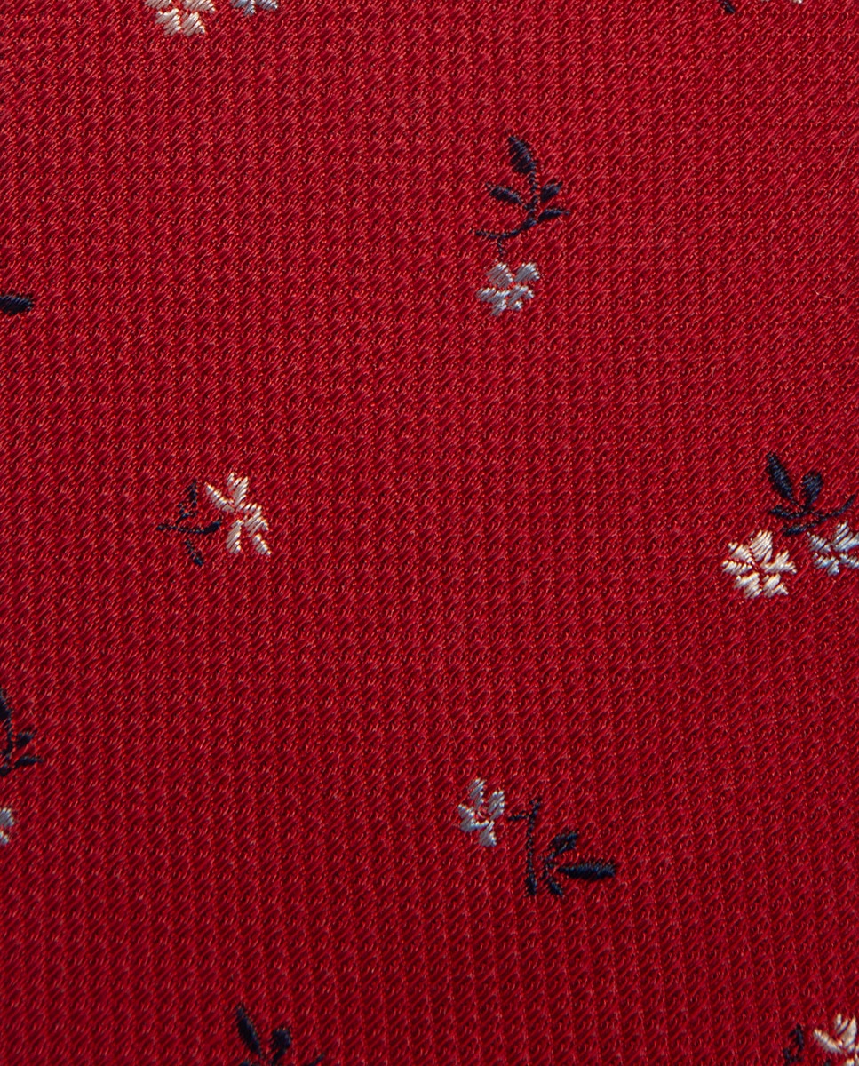Gravata de Seda com Jacquard em Estampado Floral Vermelho-2