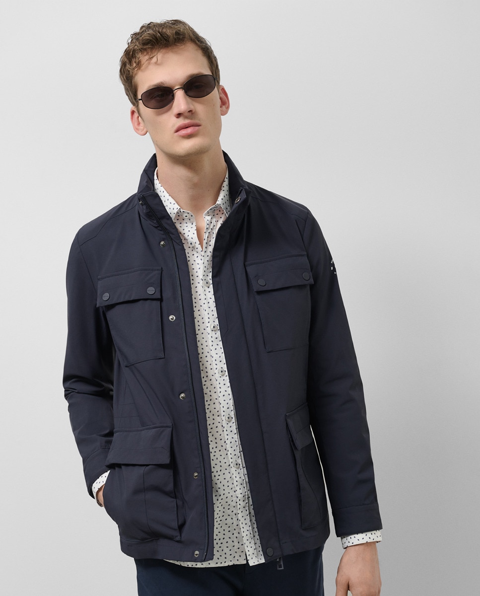 Parka de Quatro Bolsos Azul-marinho-1