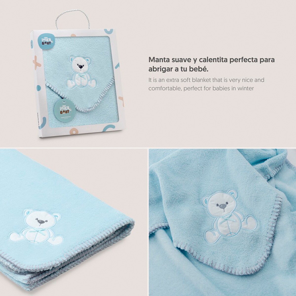 Manta bordada oso lazo Azul-4