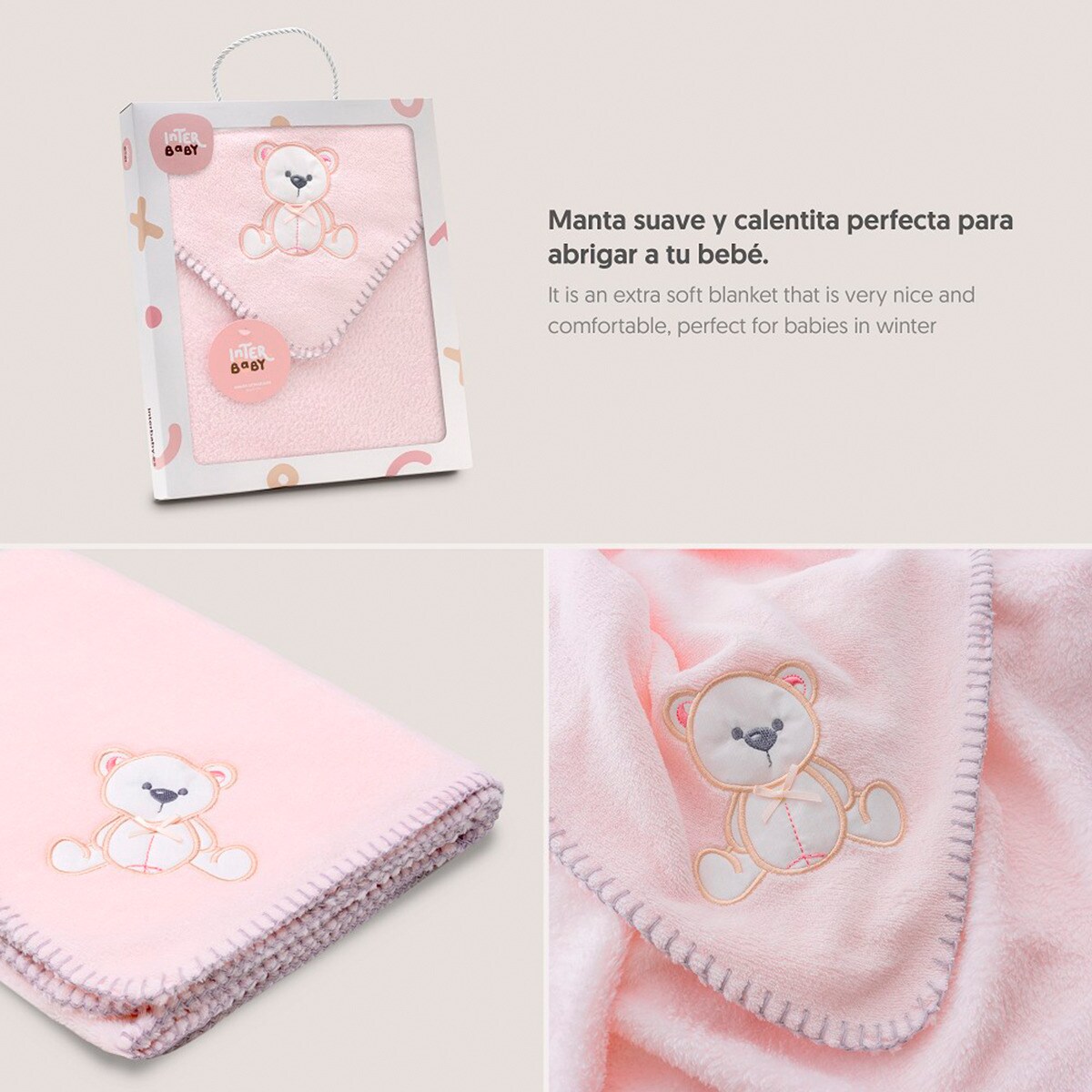 Manta bordada oso lazo Rosa-5