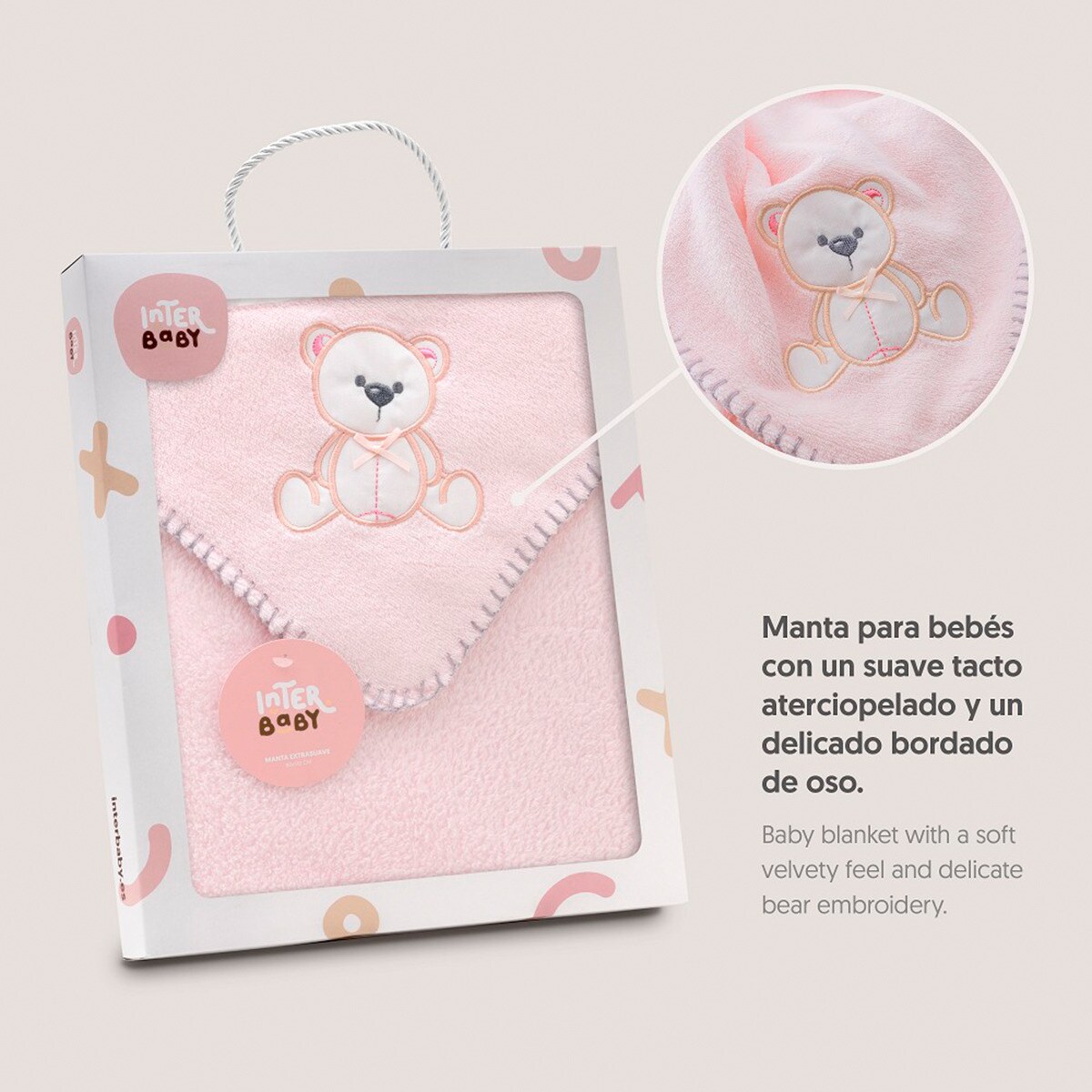 Manta bordada oso lazo Rosa-4