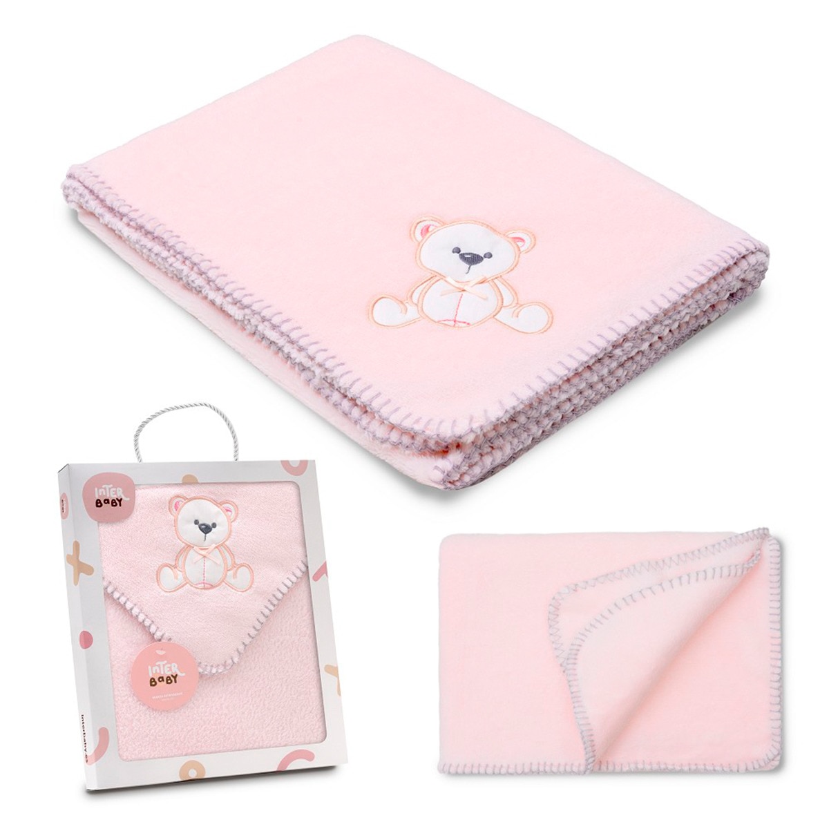 Manta bordada oso lazo Rosa-2