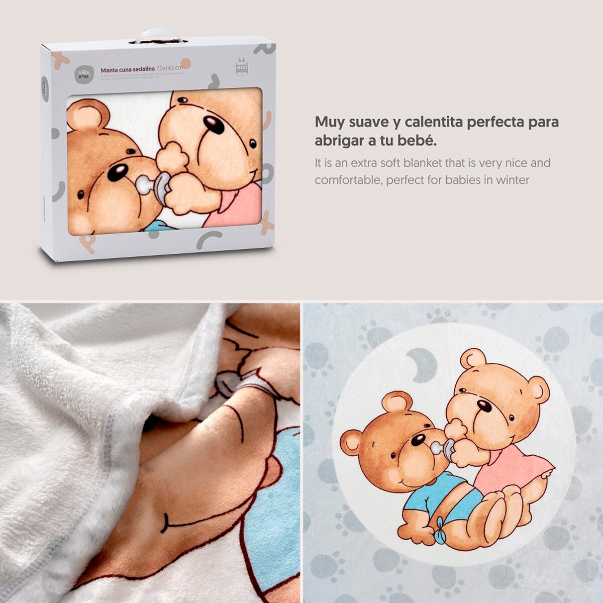 Manta cuna sedalinaparejita osos Gris-3