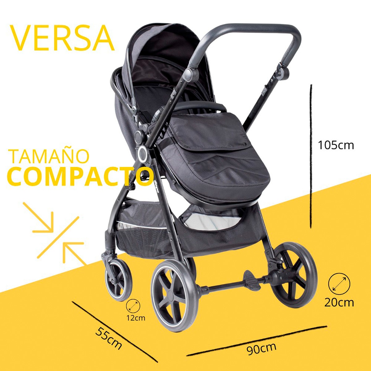 Carrito de bebé 2 en 1 Versa Negro-9