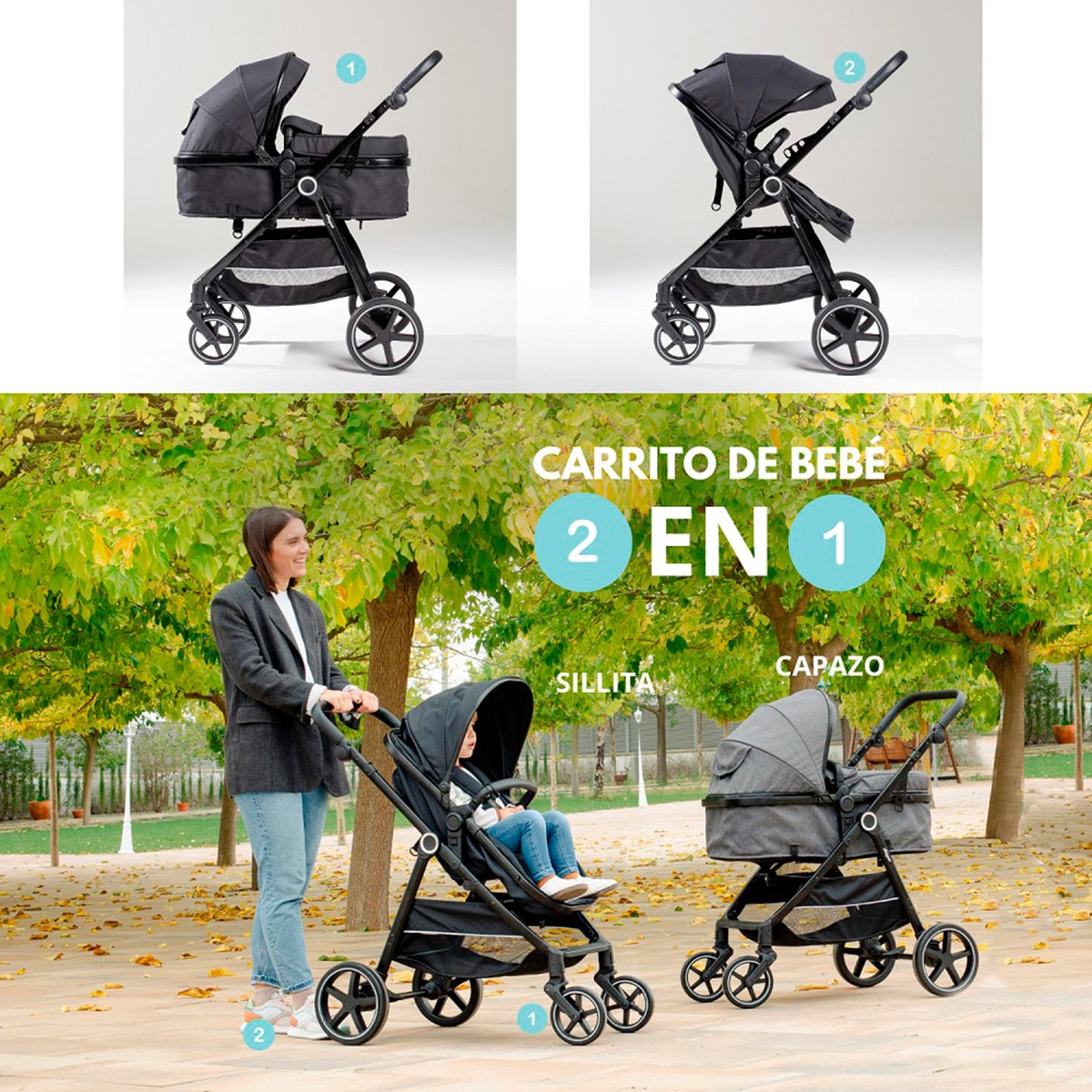 Carrito de bebé 2 en 1 Versa Negro-7