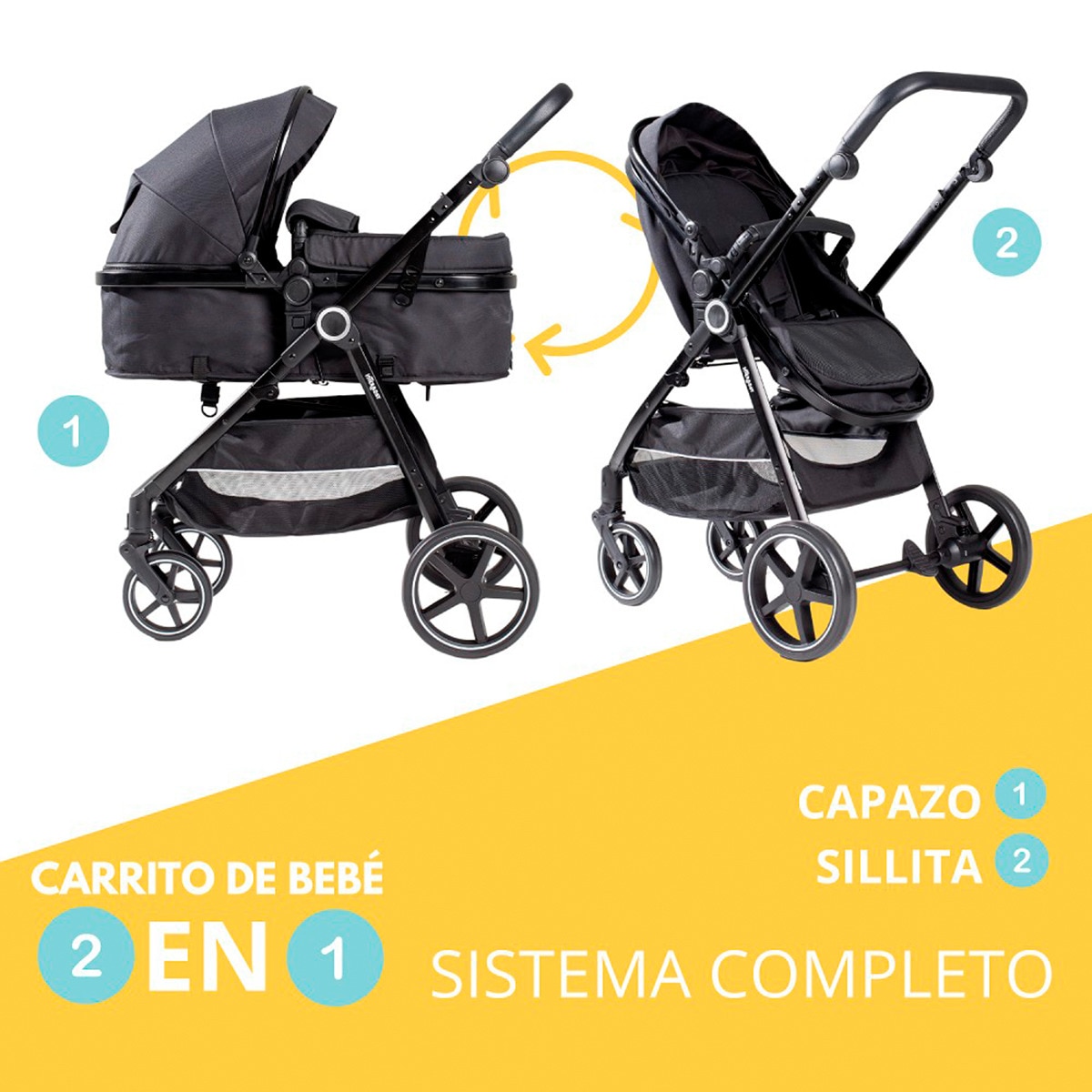 Carrito de bebé 2 en 1 Versa Negro-2