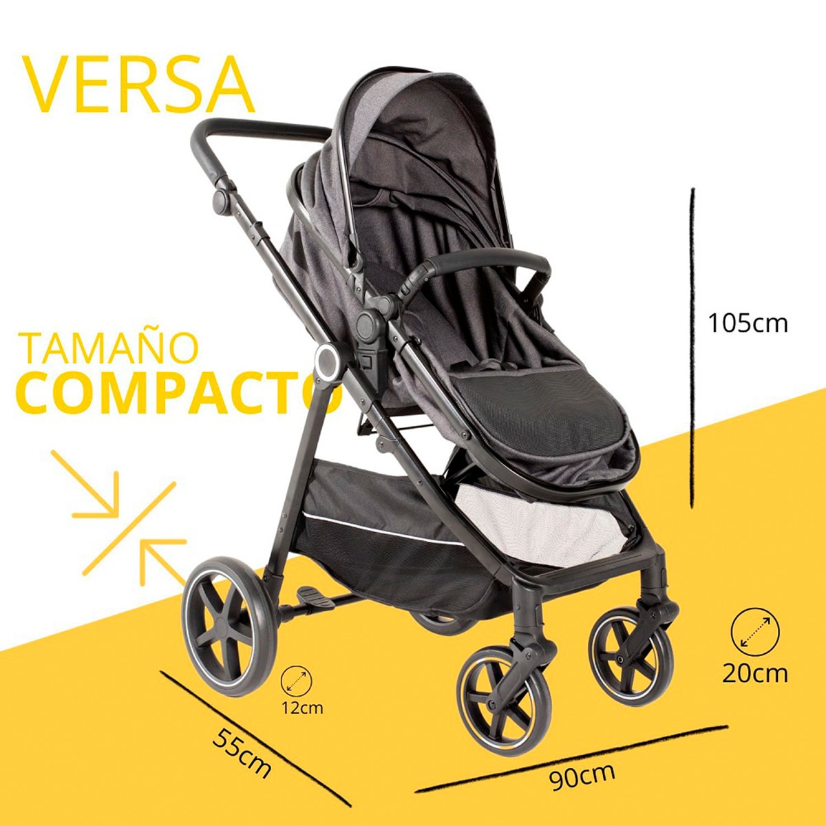Carrito de bebé 2 en 1 Versa Gris-9