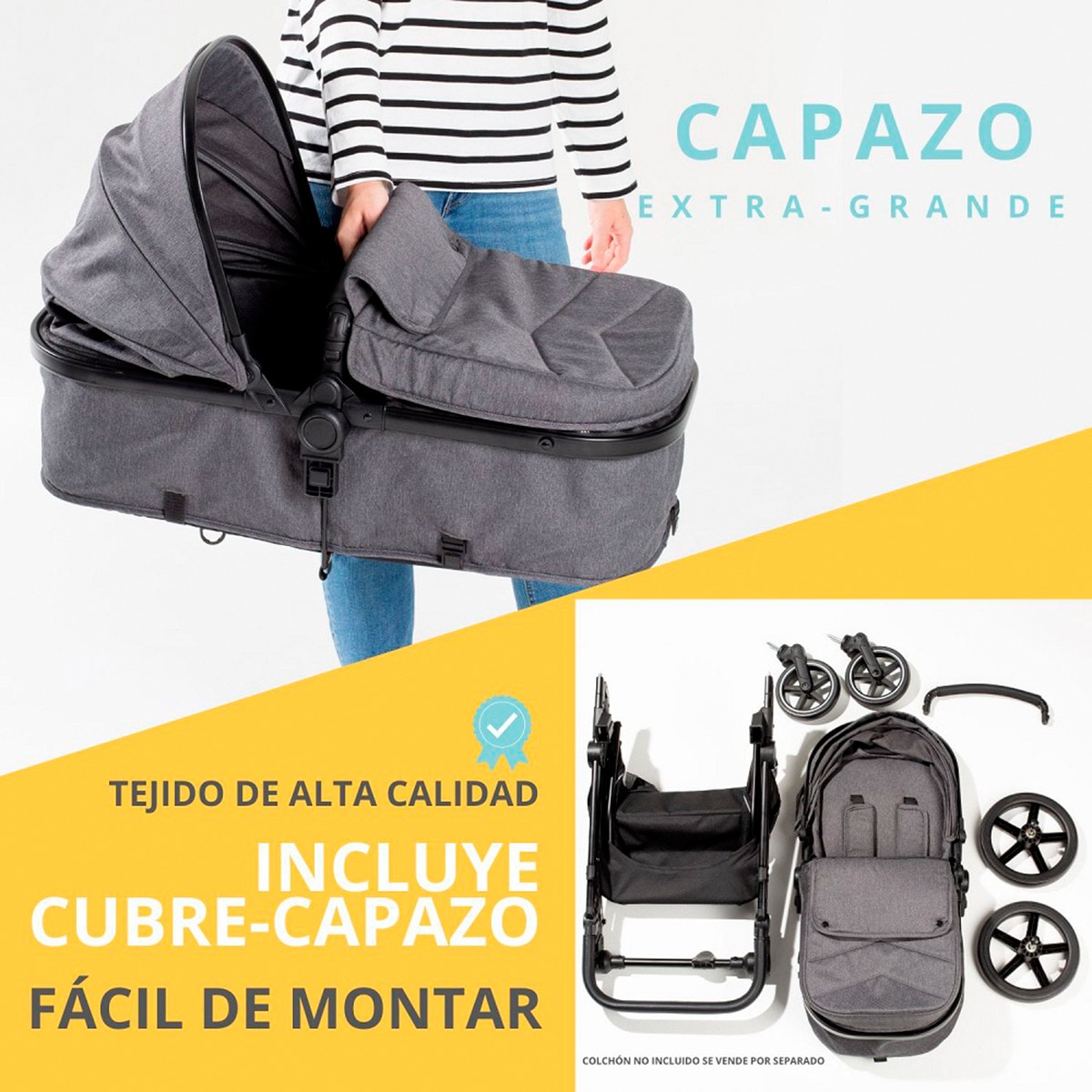 Carrito de bebé 2 en 1 Versa Gris-6