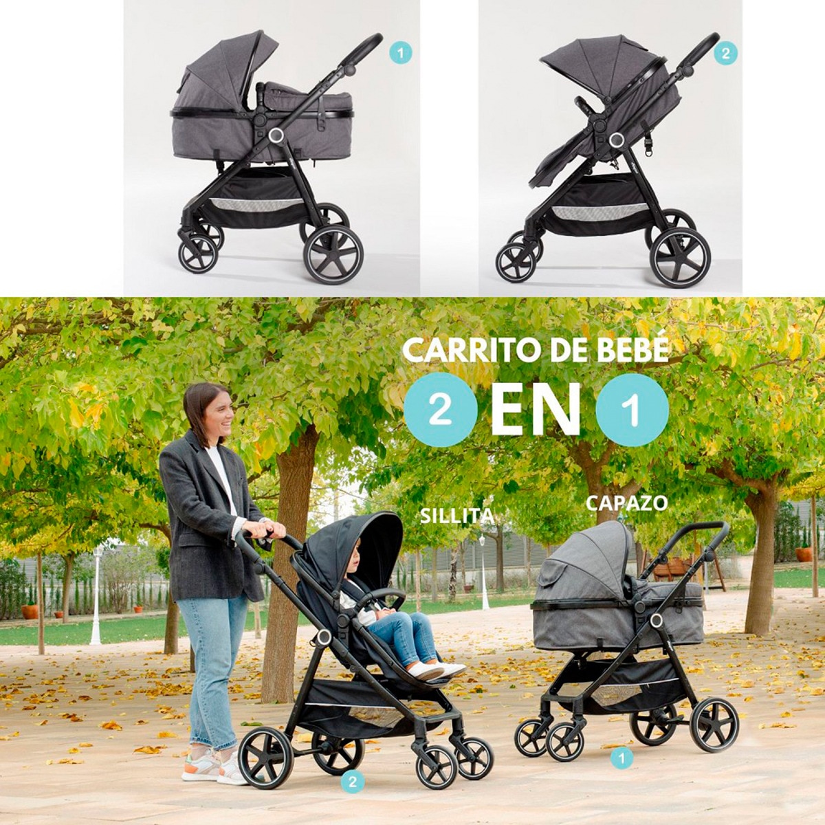Carrito de bebé 2 en 1 Versa Gris-5