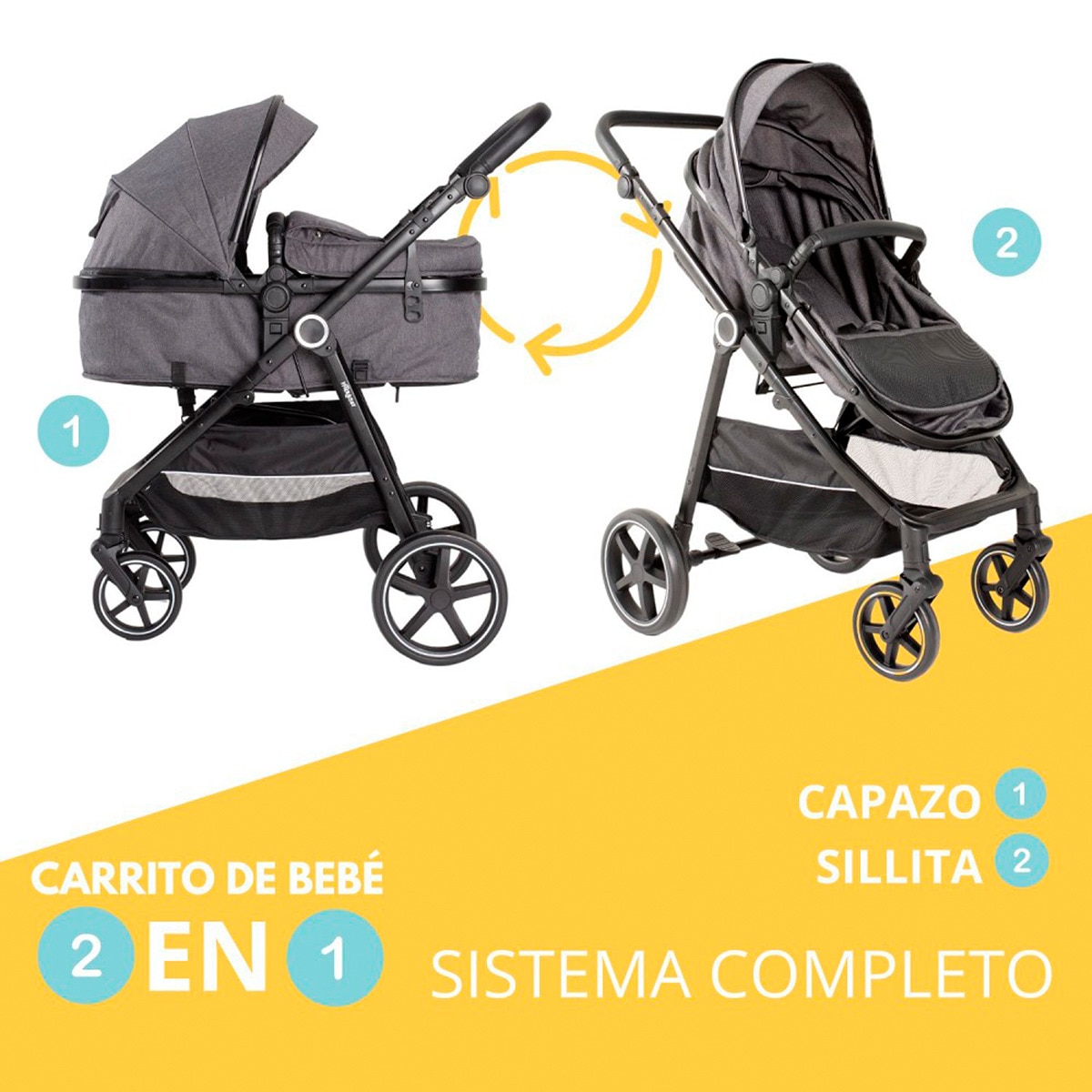 Carrito de bebé 2 en 1 Versa Gris-2
