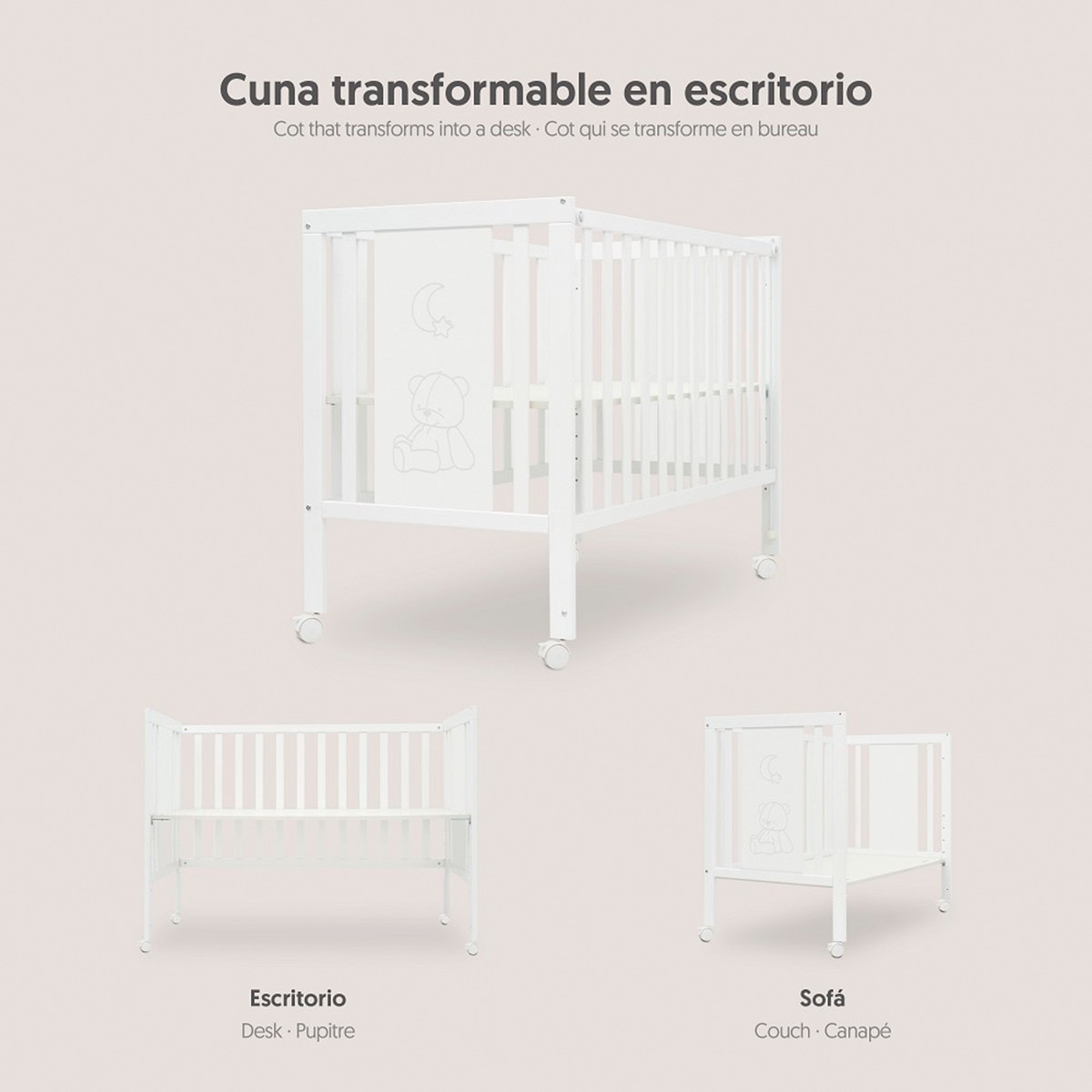 Cuna colecho osito convertible Blanco-2