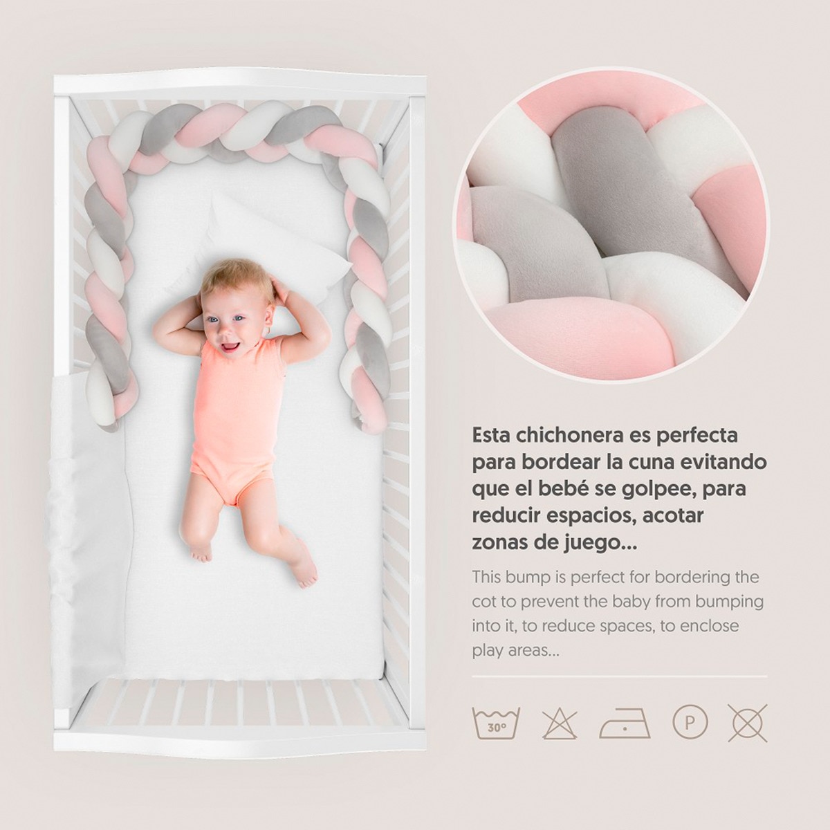 Chichonera Trenza Decorativa Antivuelco Reductora Rosa-2