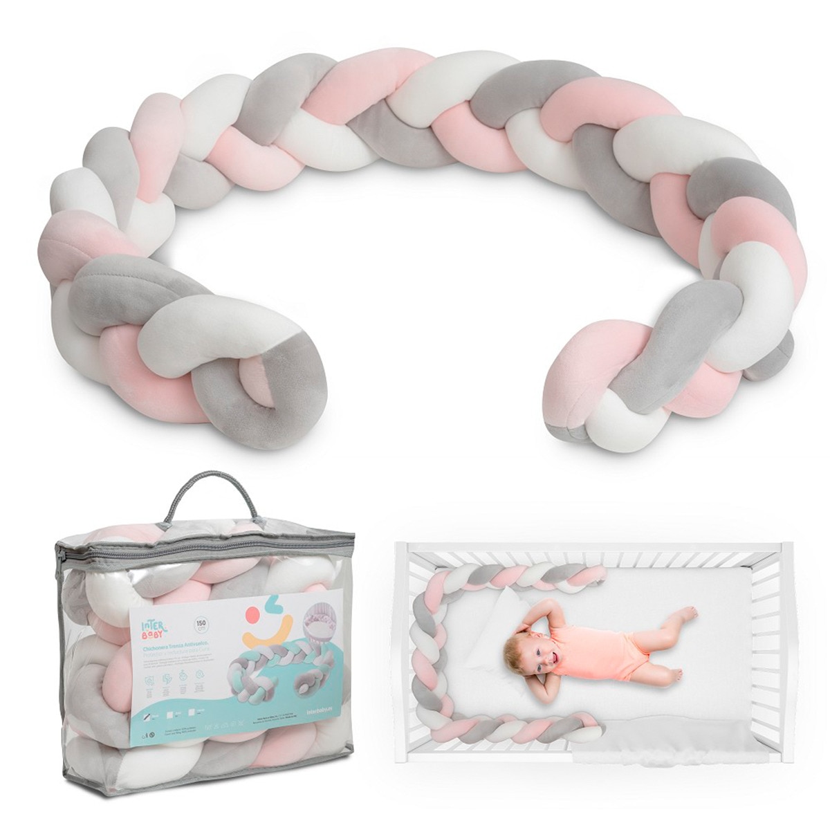 Chichonera Trenza Decorativa Antivuelco Reductora Rosa-1