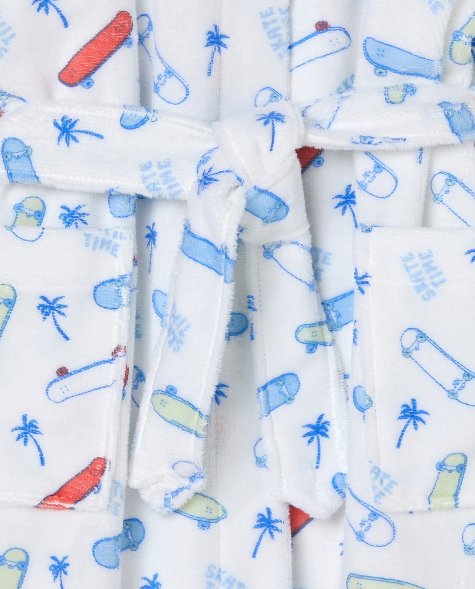 Roupão de Banho Estampado Branco-5
