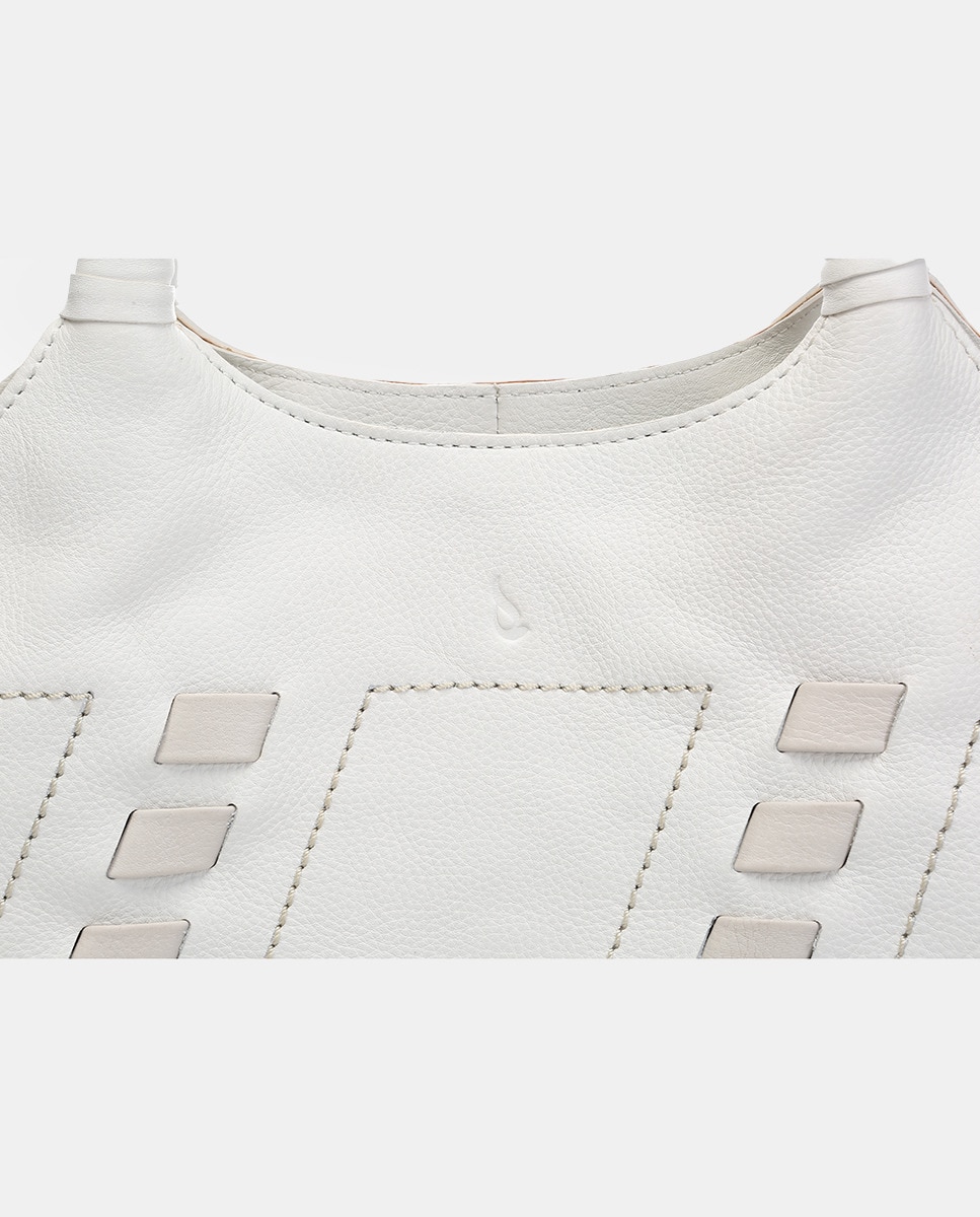 Mala Shopper Oceans Diary com Detalhes Passados em Pele - Branco Branco-6