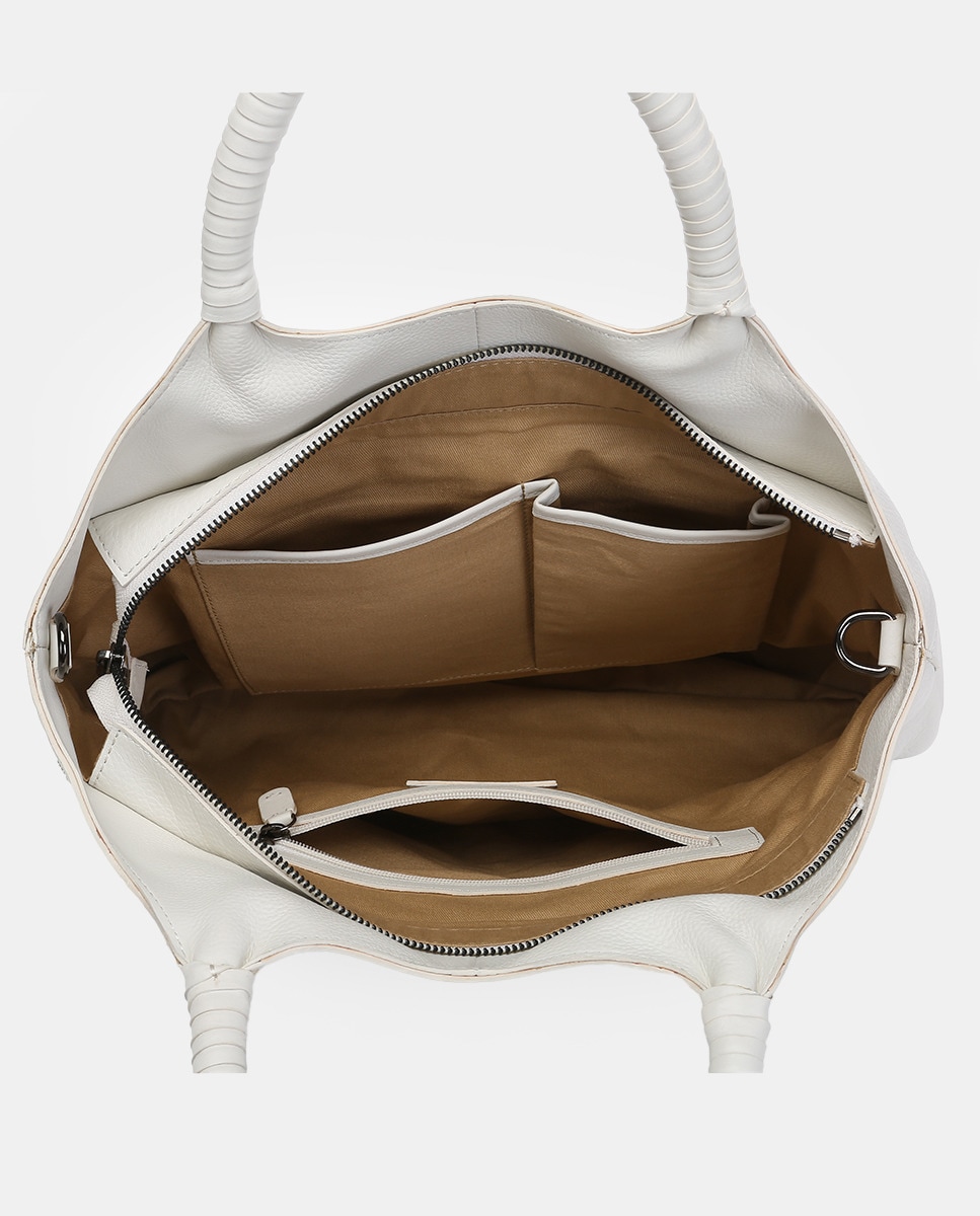 Mala Shopper Oceans Diary com Detalhes Passados em Pele - Branco Branco-5