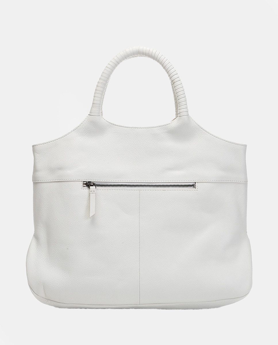 Mala Shopper Oceans Diary com Detalhes Passados em Pele - Branco Branco-3