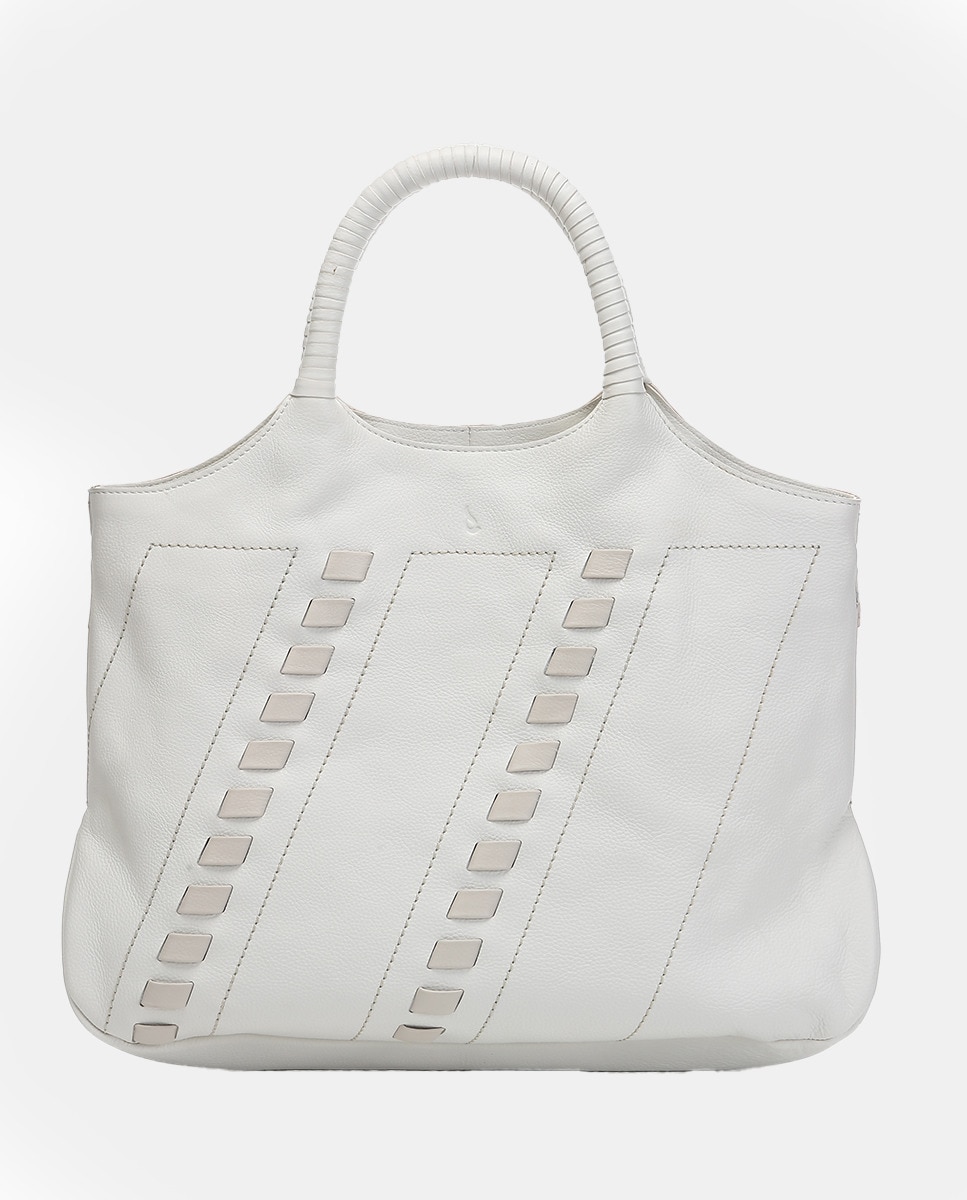 Mala Shopper Oceans Diary com Detalhes Passados em Pele - Branco Branco-1