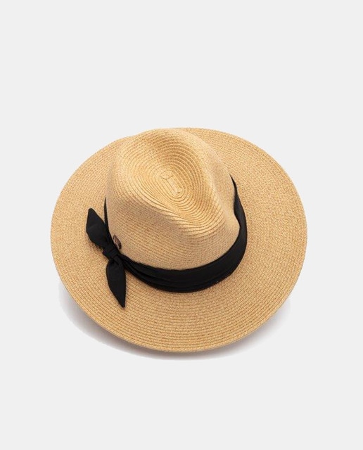 Imagem 0 de Chapéu Indiana com Fita e Laço - Bege/Preto