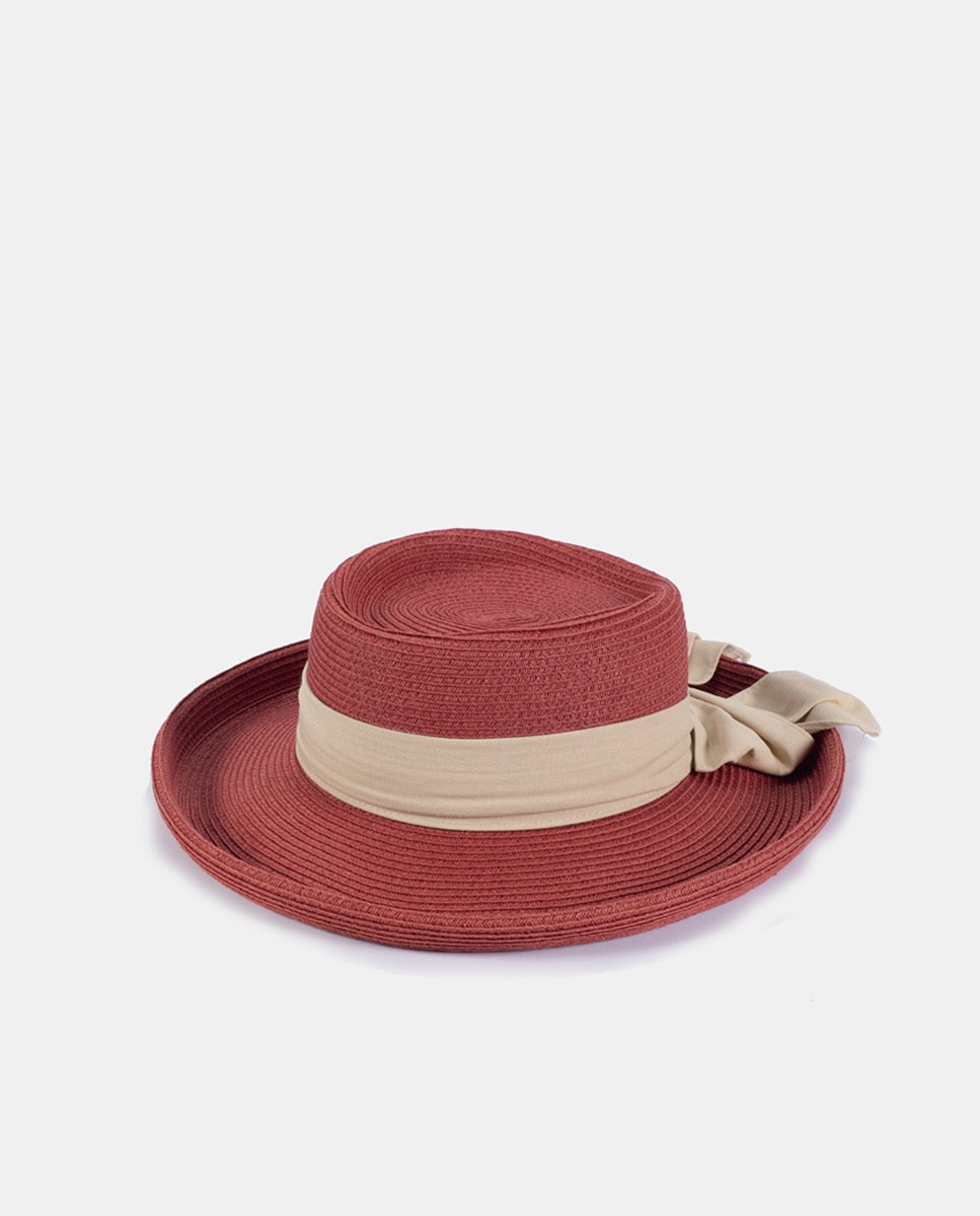 Chapéu Gambler com Fita e Laço - Bege/Preto Vermelho-1