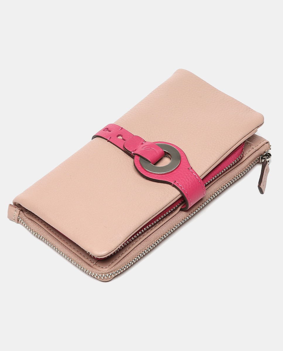 Carteira Grande Oceans Diary em Pele com Fecho Metálico - Rosa Rosa-4