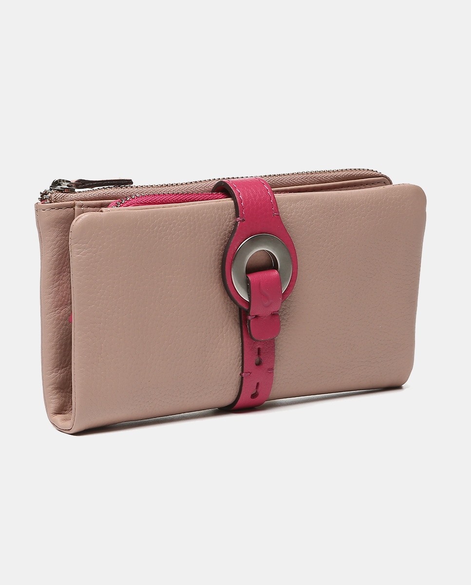 Carteira Grande Oceans Diary em Pele com Fecho Metálico - Rosa Rosa-2