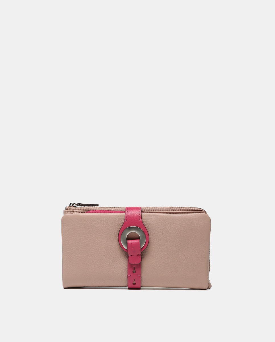 Carteira Grande Oceans Diary em Pele com Fecho Metálico - Rosa Rosa-1