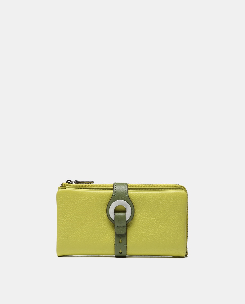 Carteira Grande Oceans Diary em Pele com Fecho Metálico - Verde Verde-1