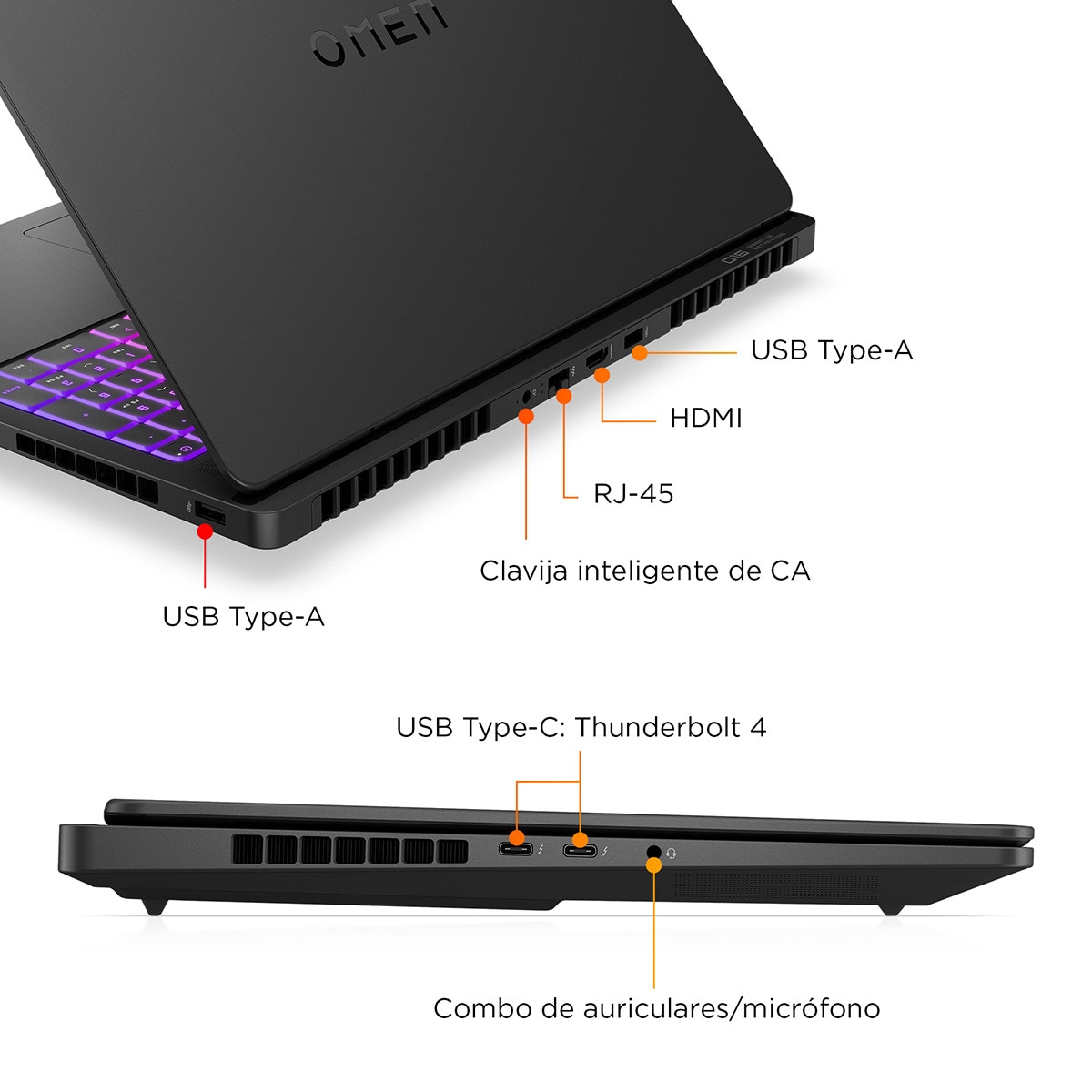 Portátil Gaming HP OMEN MAX 16-ah0021ns, Intel Core Ultra 7-255HX, 32GB, 1TB SSD, Nvidia GeForce RTX 5070Ti 12GB, 16" OLED, Sin SO Negro-5