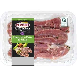 Extratiernos del Chef chuletas de pavo marinadas al ajillo peso aproximado bandeja 500 g - Elpozo
