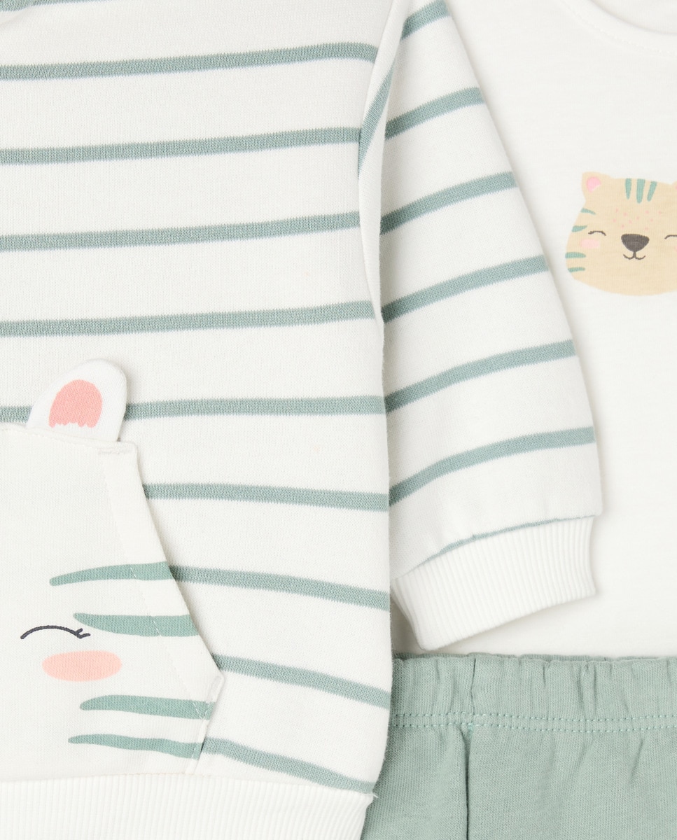 Conjunto de 3 Peças de Bebé às Riscas e com Estampado Posicional Multicolor-3