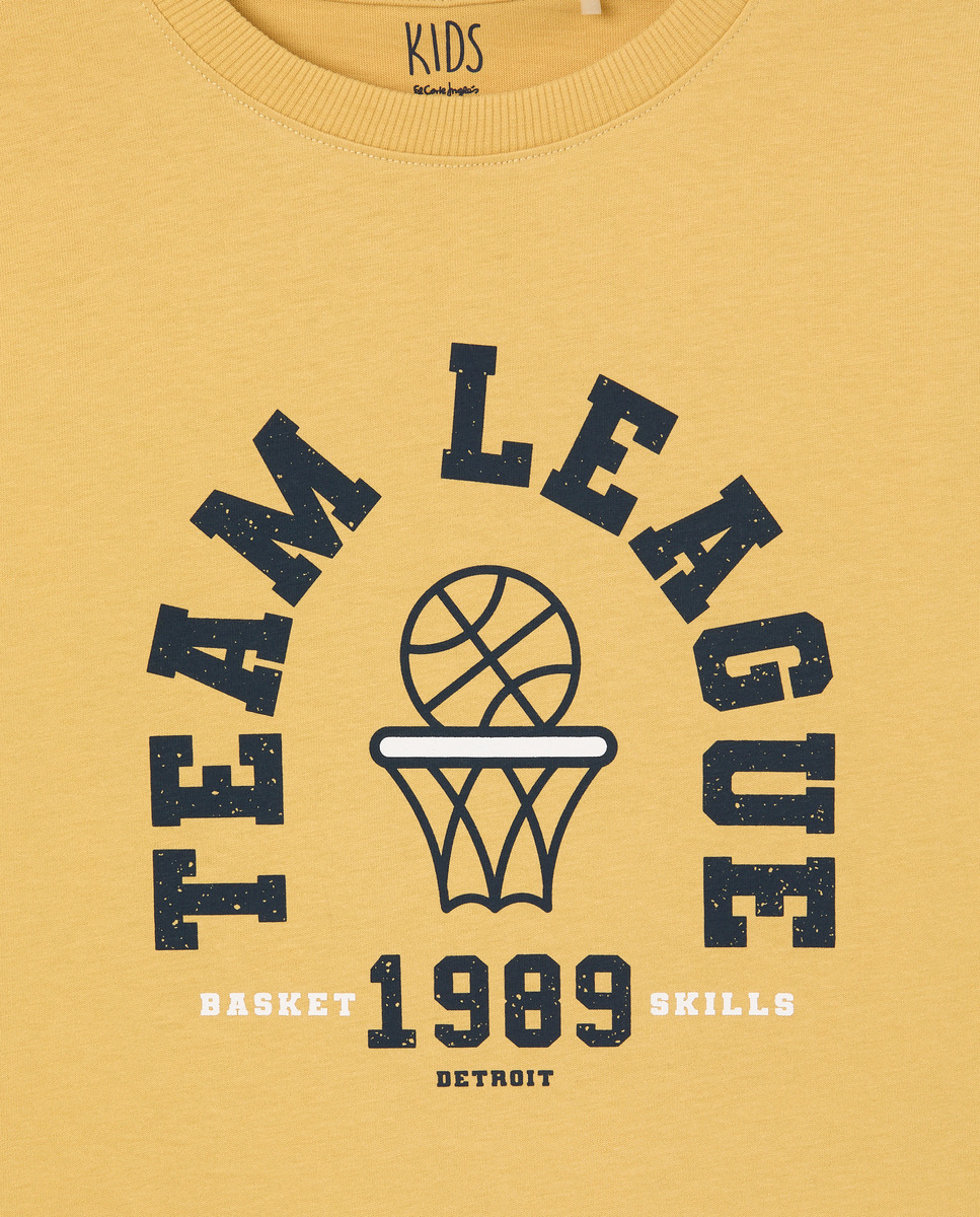 Camisola de Manga Comprida com Estampado Básico Amarelo-5