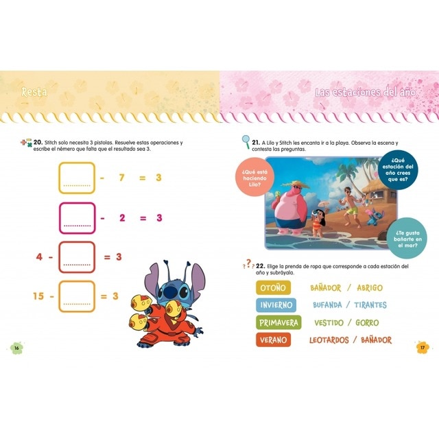 Stitch. (5-6 años) (Disney. Cuaderno de vacaciones): Escritura · Expresión oral · Formas y números · Explorar el mundo (Capa mole) 4