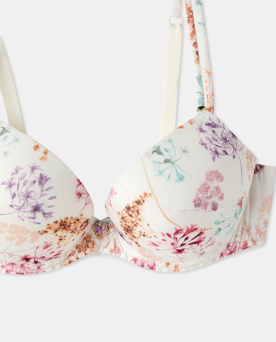 Soutien com Copa e Aros com Estampado Floral Cru-5
