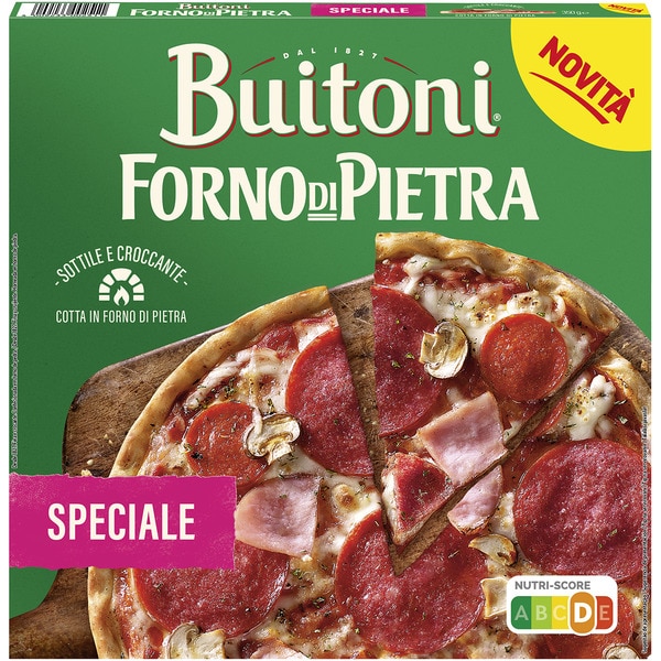 Pizza Speciale Croccante mit Salami, Kochschinken, Peperoni, Champignons und Mozzarella Karton 350 g