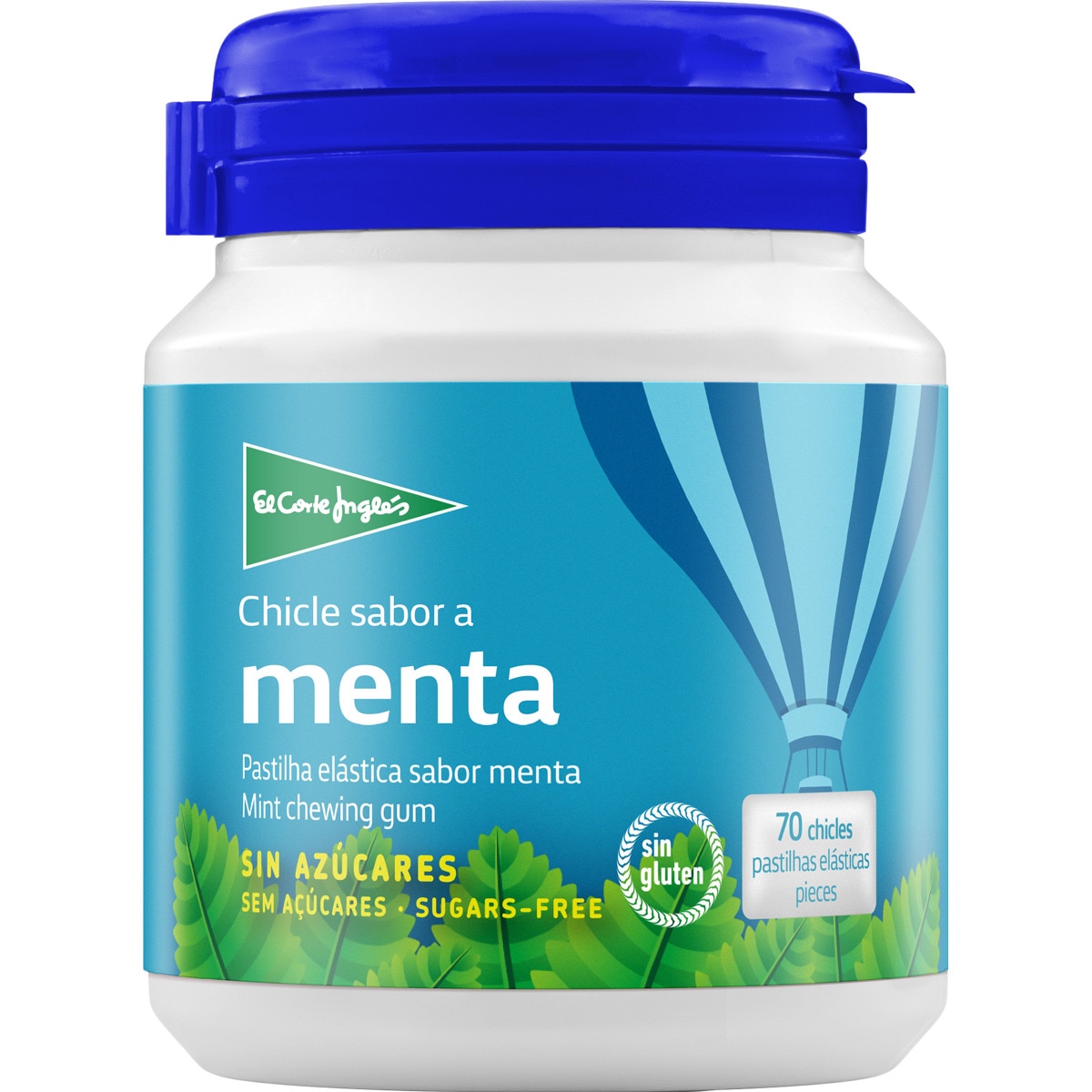 Chicles sabor menta sin azúcares sin gluten 70 unidades bote 100 g - El Corte Ingles