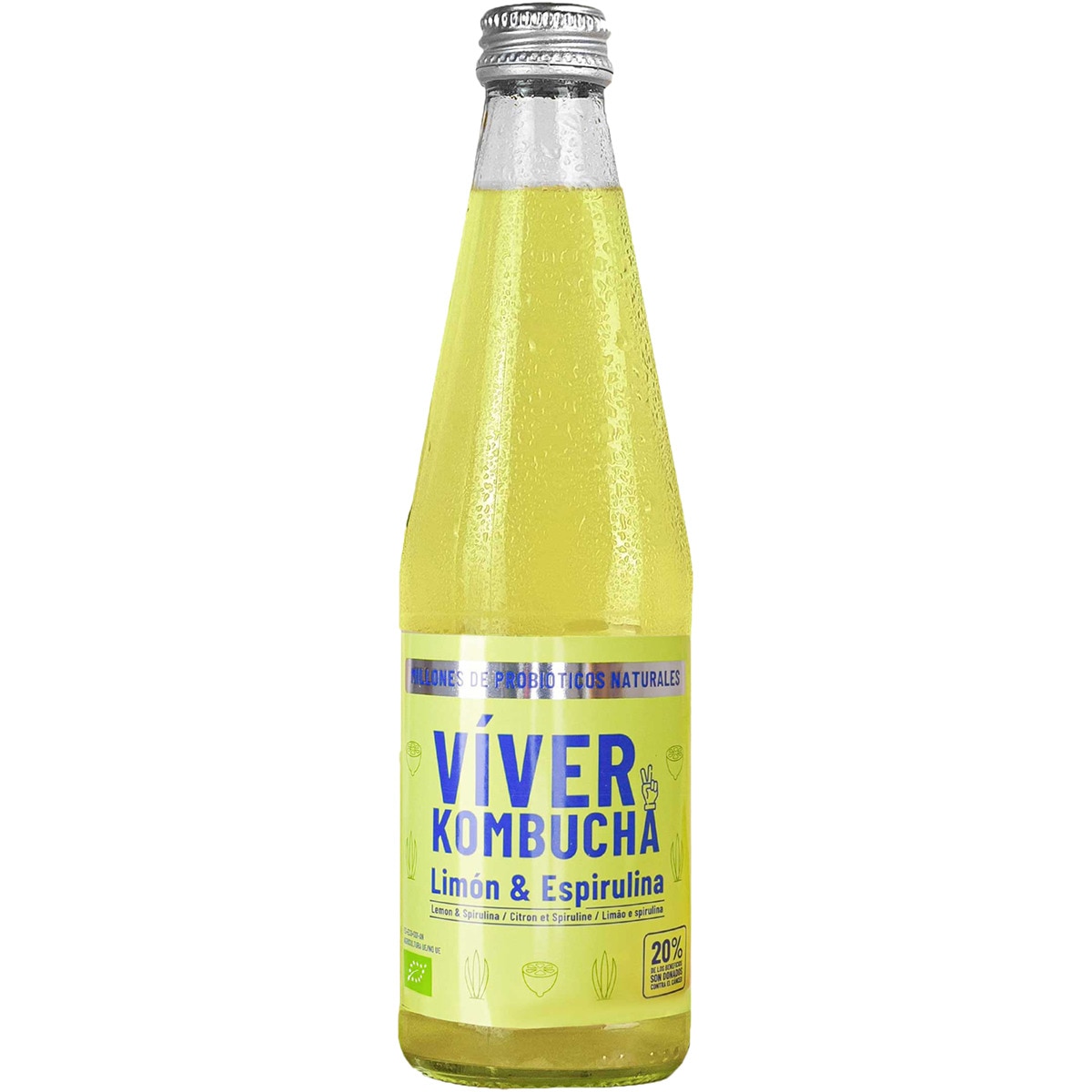 Kombucha ecológica de limón y espirulina botella 330 ml - Viver