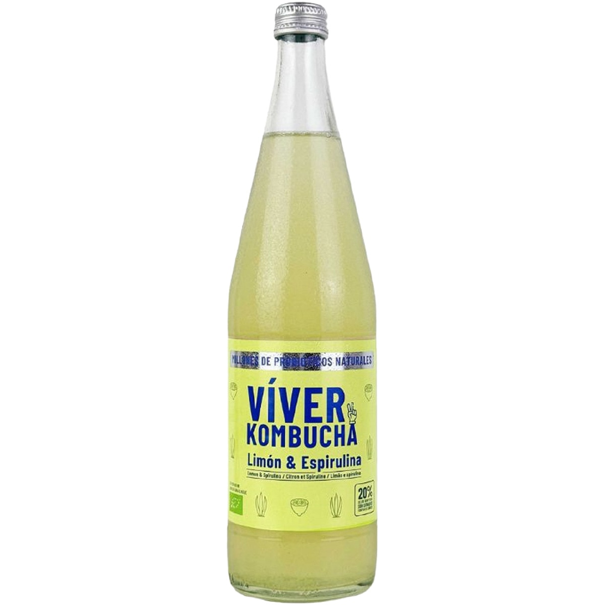 Kombucha ecológica de limón y espirulina botella 700 ml - Viver