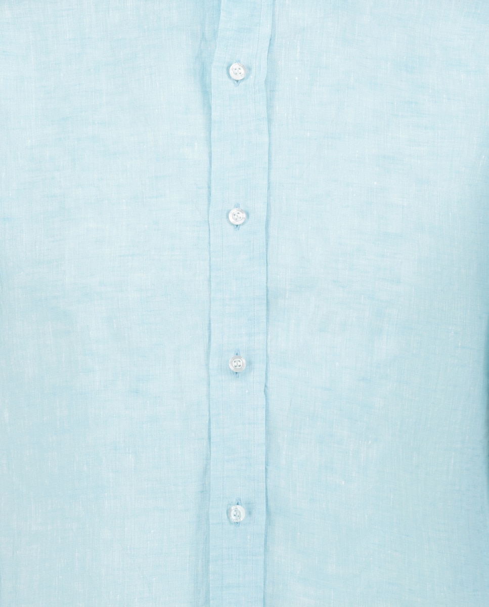 Camisa Casual com Manga Comprida e em Linho Verde Água-5