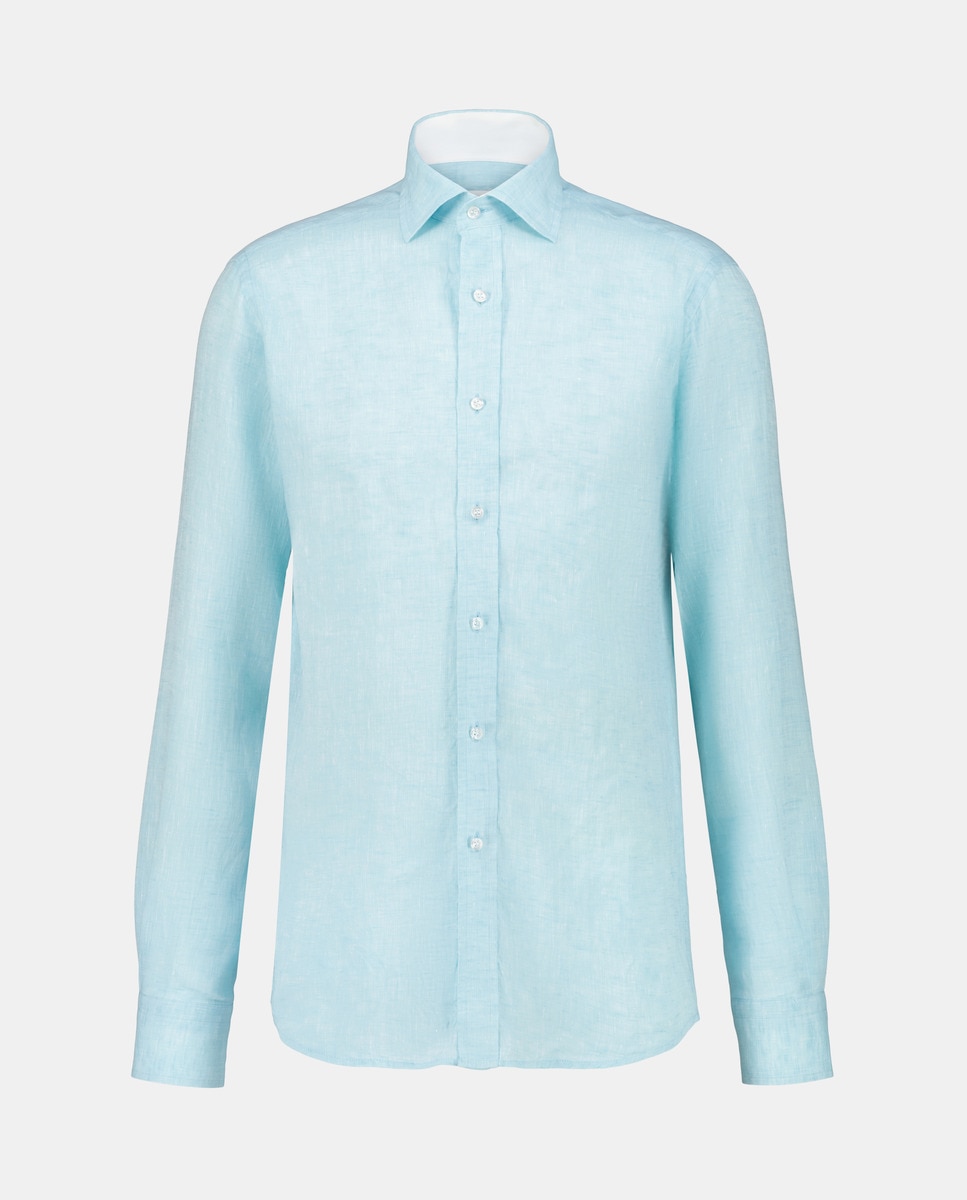 Camisa Casual com Manga Comprida e em Linho Verde Água-4