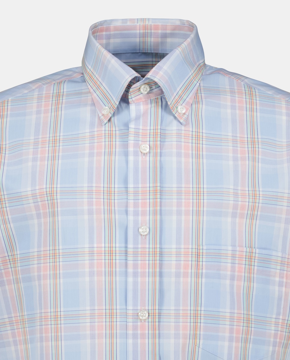 Camisa Casual de Manga Curta e aos Quadrados Azul-claro-5